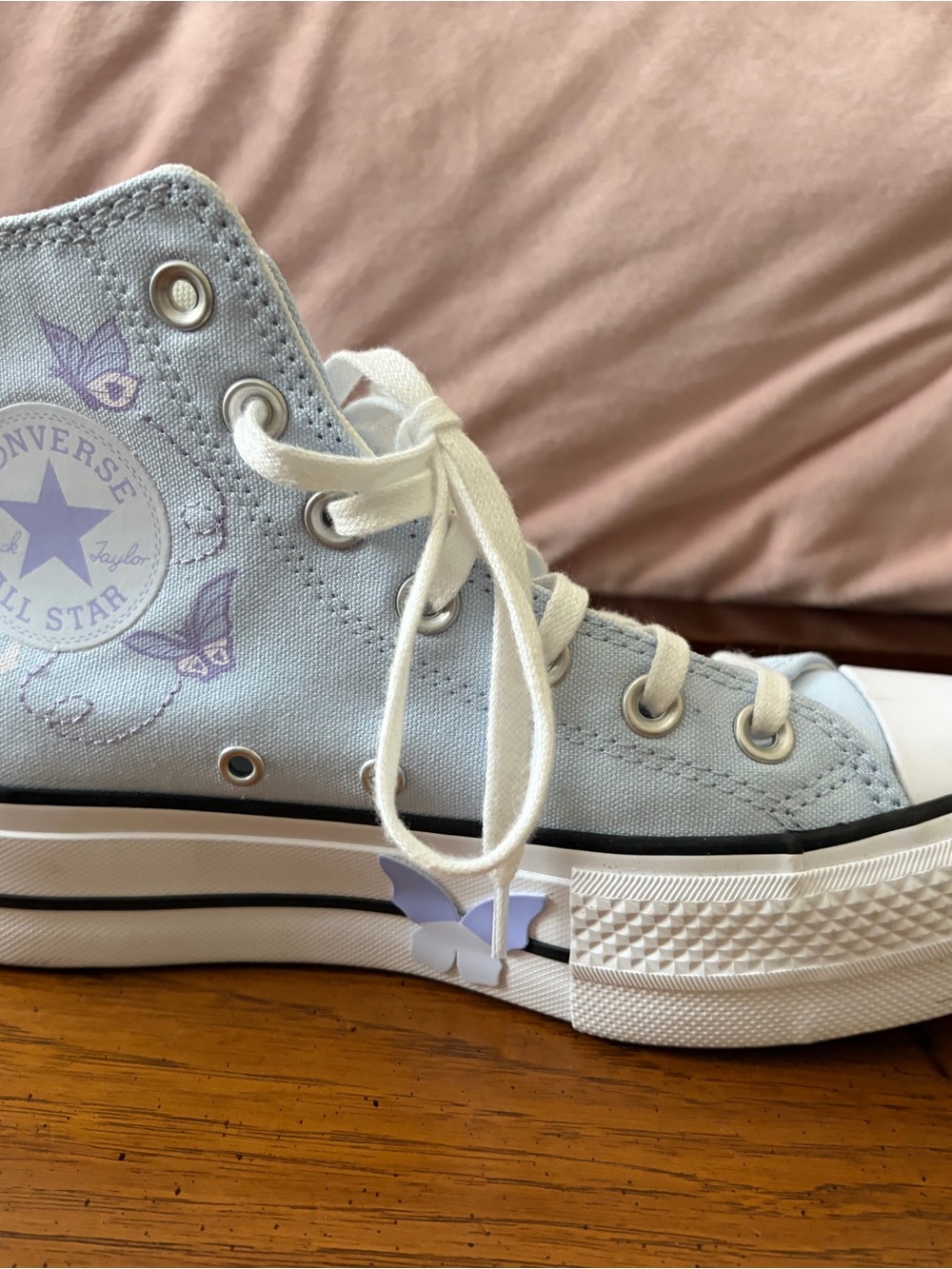 Converse Women's Light Blue High Top Sneakers with Butterfly Detail - Picture 10 of 10